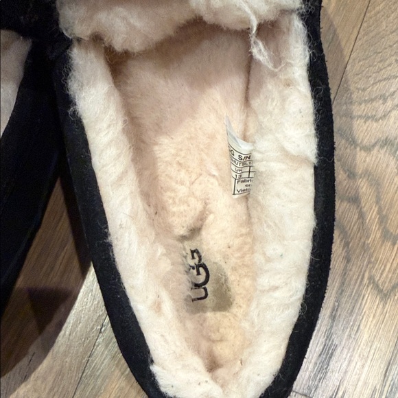 UGG Black Suede Moccasins with Cream Lining - Picture 4 of 4